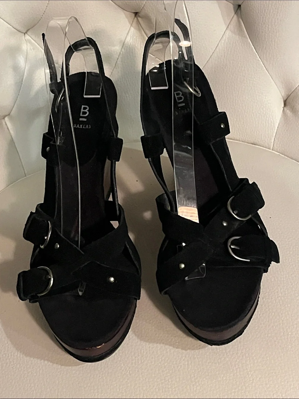 Bakers Black Suede Platform Wedge Sandals